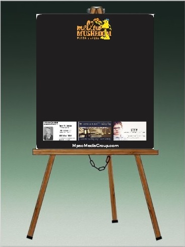 A Free Menu Board display on an easel in a restaurant