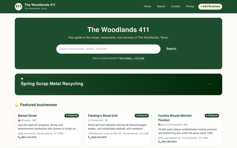 The Woodlands 411 directory website